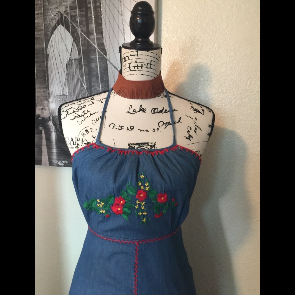 Gypsy Hippie boho vintage embroidered denim maxi🌈 - Picture 6 of 7